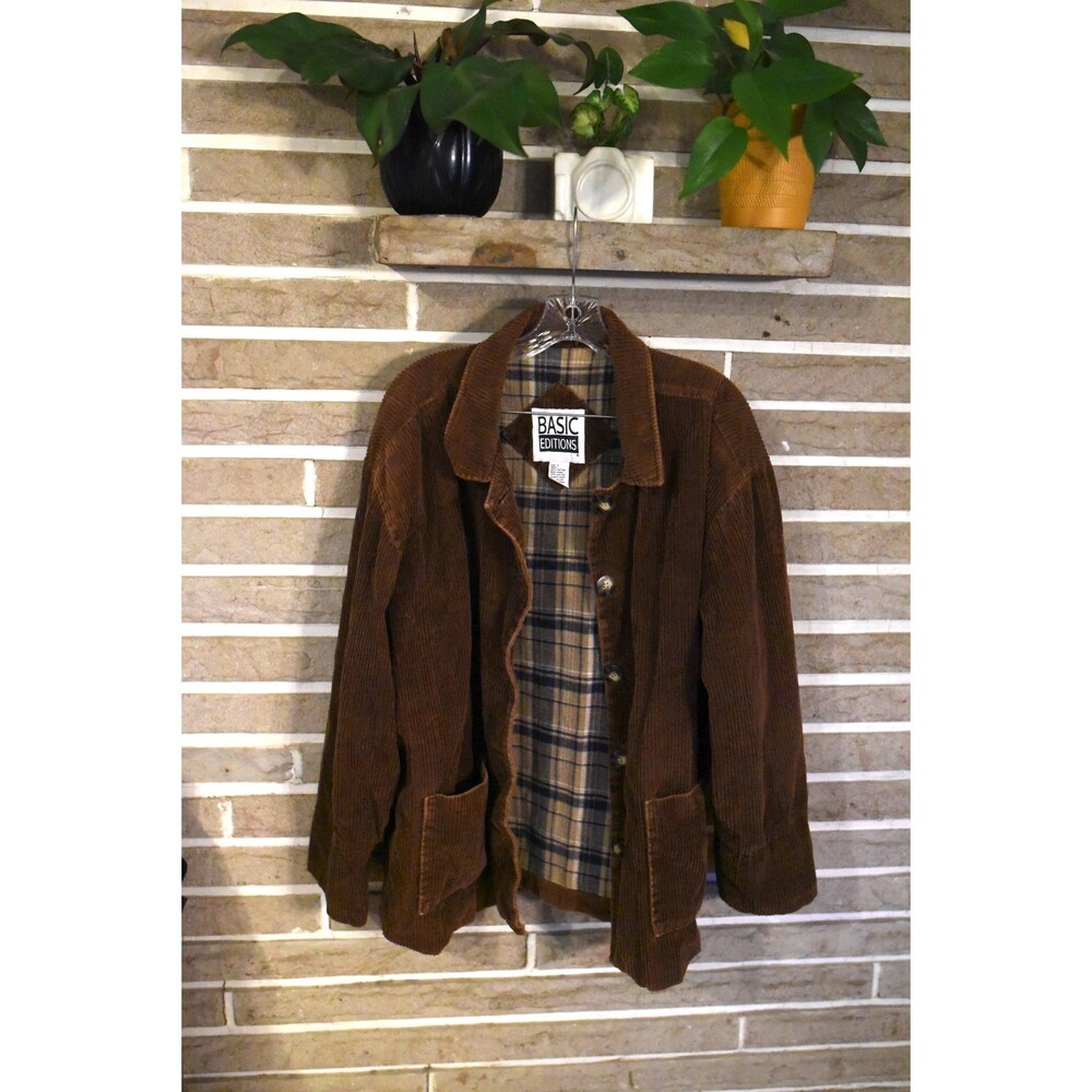 Vintage Basic Editions Jacket Large Brown Corduroy Button Up Barn Chore Coat